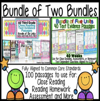 Preview of Close Reading 100 Passages Bundle: TDQs Graphic Organizer Homework & Assessments