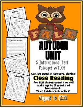 Preview of Fall & Autumn Close Reading Passages, Centers, Assessments PDFs & Google Slides™