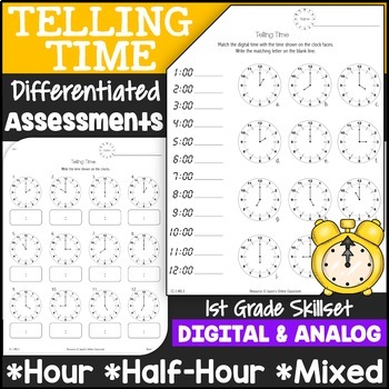 Preview of Telling Time to the Hour and Half Hour Tests & Assessments
