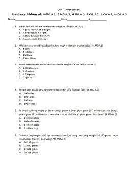 Preview of Common Core Unit 7 Assessment Math 4th Grade