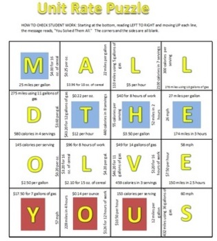 Common Core - Unit Rate Puzzle - Rates, Ratios, Unit Rates | TpT