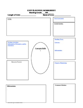 Preview of Common Core Unit planning graphic organizer