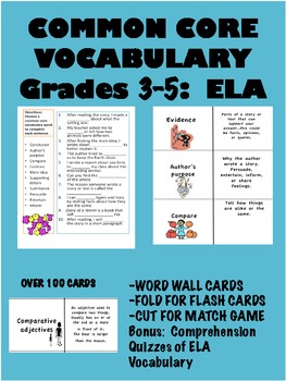 Preview of Common Core Vocabulary 3-5:  English Language Arts