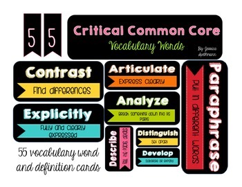 Preview of Common Core Vocabulary Definition Cards