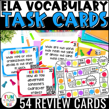 Preview of ELA Vocabulary Practice Task Cards: ELA Vocabulary Game - QR Codes