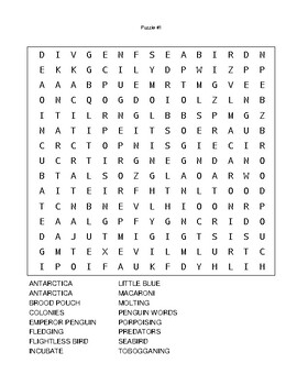 Preview of Common Core  W.3.4 Penguins Word Search Arctic Animals Cryptogram Puzzles