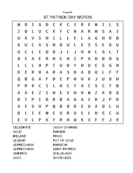 Preview of Common Core W.K.1 St Patricks Day Spring Activities Word Search and Cryptograms