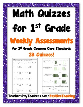 Preview of Weekly Math Quizzes - Standards based Quiz - 1st Grade