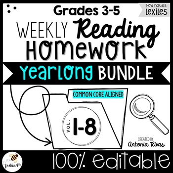 Preview of Common Core Weekly Reading Homework: 3rd-4th-5th Grade {Yearlong BUNDLE}