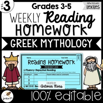 Preview of Common Core Weekly Reading Homework (Grades 3-5) - Greek Mythology