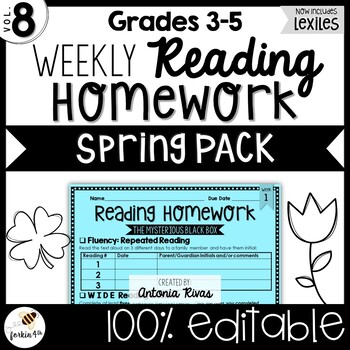 Preview of Common Core Weekly Reading Homework (Grades 3-5) - Spring Pack