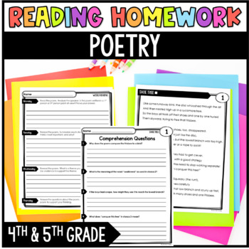 Preview of Reading Homework Review - Poetry - Comprehending Poems - Common Core Aligned