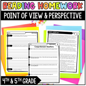 Preview of Reading Homework Review - Point of View & Perspective Fiction Stories
