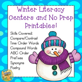 Preview of Winter Literacy Centers - ABC Order, Synonyms, Prefixes, Compare/Contrast Gr 1-3