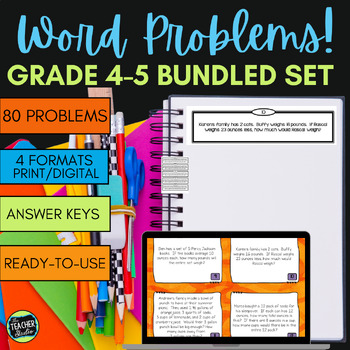 Preview of Math Story Problems Bundle - 4th Grade Word Problems - 5th Grade Word Problems