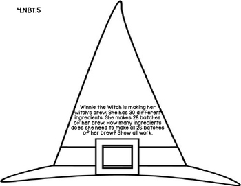 Preview of 4th Grade Common Core Word Problem Halloween Math Assessment