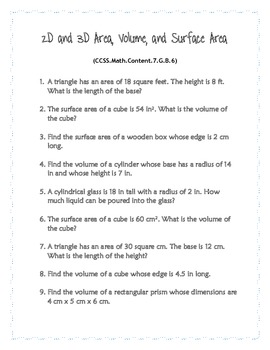 surface area word problems 7th grade