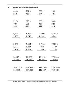 addition subtraction grade 4 math skills worksheets by testmate