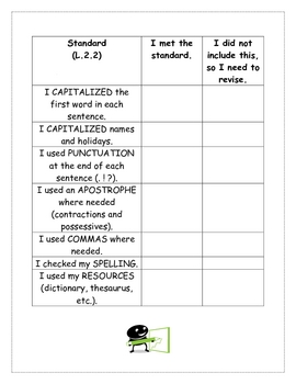 Common Core Writer's Workshop Checklist OPINION Writing Second Grade