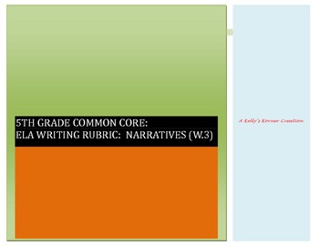 Preview of Common Core Writing:  5th grade Narrative Writing Rubric