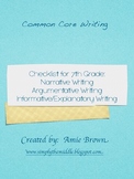Common Core Writing Checklists 7th Grade Narrative, Exposi