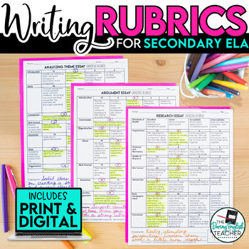Preview of Comprehensive Writing Rubrics Packet for Secondary English - Print & Digital