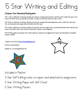 Five Star Writing: Writing Paper and Rubrics for Kindergarten - Self Check