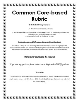 Preview of Common Core-based math Problem-Solving Rubric