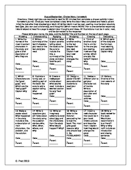 Preview of Common Core/Blooms Taxonomy Choice Menu Homework and Enrichment for ENTIRE year