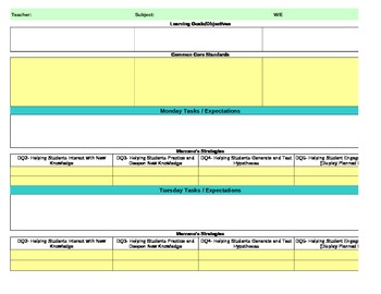 Preview of Common Core/Marzano Interactive Lesson Plan Template-First Grade Reading/LA