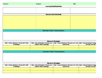 Preview of Common Core/Marzano Interactive Lesson Plan Template-Fourth Grade Math