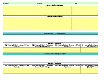 Preview of Common Core/Marzano Interactive Lesson Plan Template-Kindergarten Math