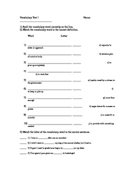 Preview of 6th Grade EOG Vocabulary Test 1