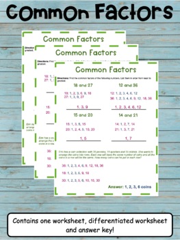 Common Factors Worksheet by Simply Inclusion | Teachers Pay Teachers