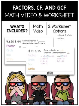 Preview of 4.OA.4: Common Factors & Greatest Common Factor Math Video and Worksheet