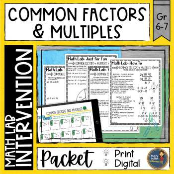 Preview of Common Factors and Multiples Math Activities Lab - Math Intervention - Sub Plans