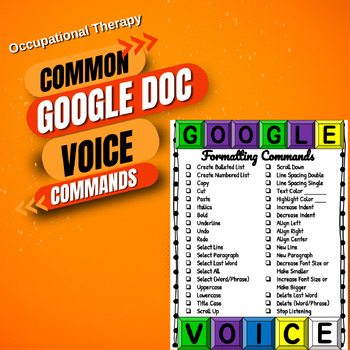 Preview of Common Google Doc Voice Commands: Occupational Therapy (OT) Freebie
