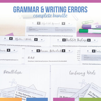 Preview of Common Grammar Errors Activity Bundle | Identifying Writing Errors Practice