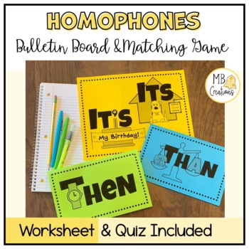 Preview of Grammar Posters - Homophones Bulletin Board Kit, Worksheet, Quiz, Game -English
