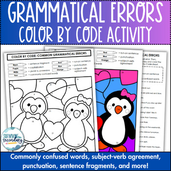 Preview of Common Grammatical Errors Color by Code - Middle & High School Grammar Review