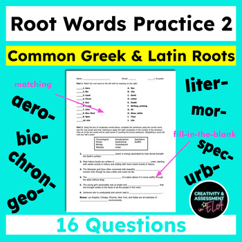 Preview of Common Greek and Latin Root Words Practice 2 |Matching & Completing the Sentence