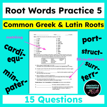 Preview of Common Greek and Latin Root Words Practice 5 |Matching & Completing the Sentence