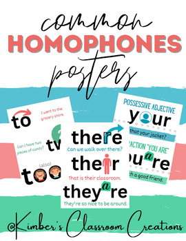 Preview of Common Homophones Posters (to ,two, too, your, you're, they're, their, there)