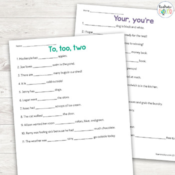 common homophones worksheets by learn in color tpt