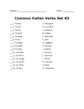 Preview of Common Italian Verbs Set #2