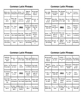 Preview of Common Latin Phrases Bingo - (80) Different Cards - Print, Cut, and Play!