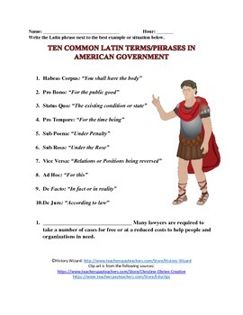 Preview of Common Latin Terms and Phrases in American Government Worksheet