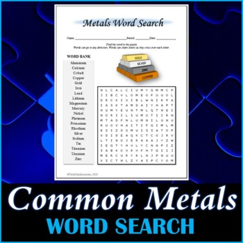Preview of Common Metal Elements Word Search Puzzle