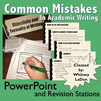Preview of Common Mistakes in Academic Writing PowerPoint and Revision Stations