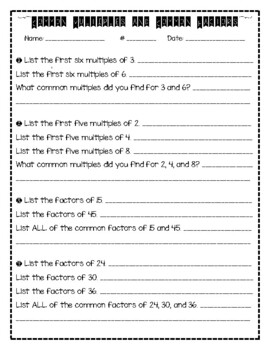 Common Multiples and Common Factors Worksheet by Stokes' Scholars